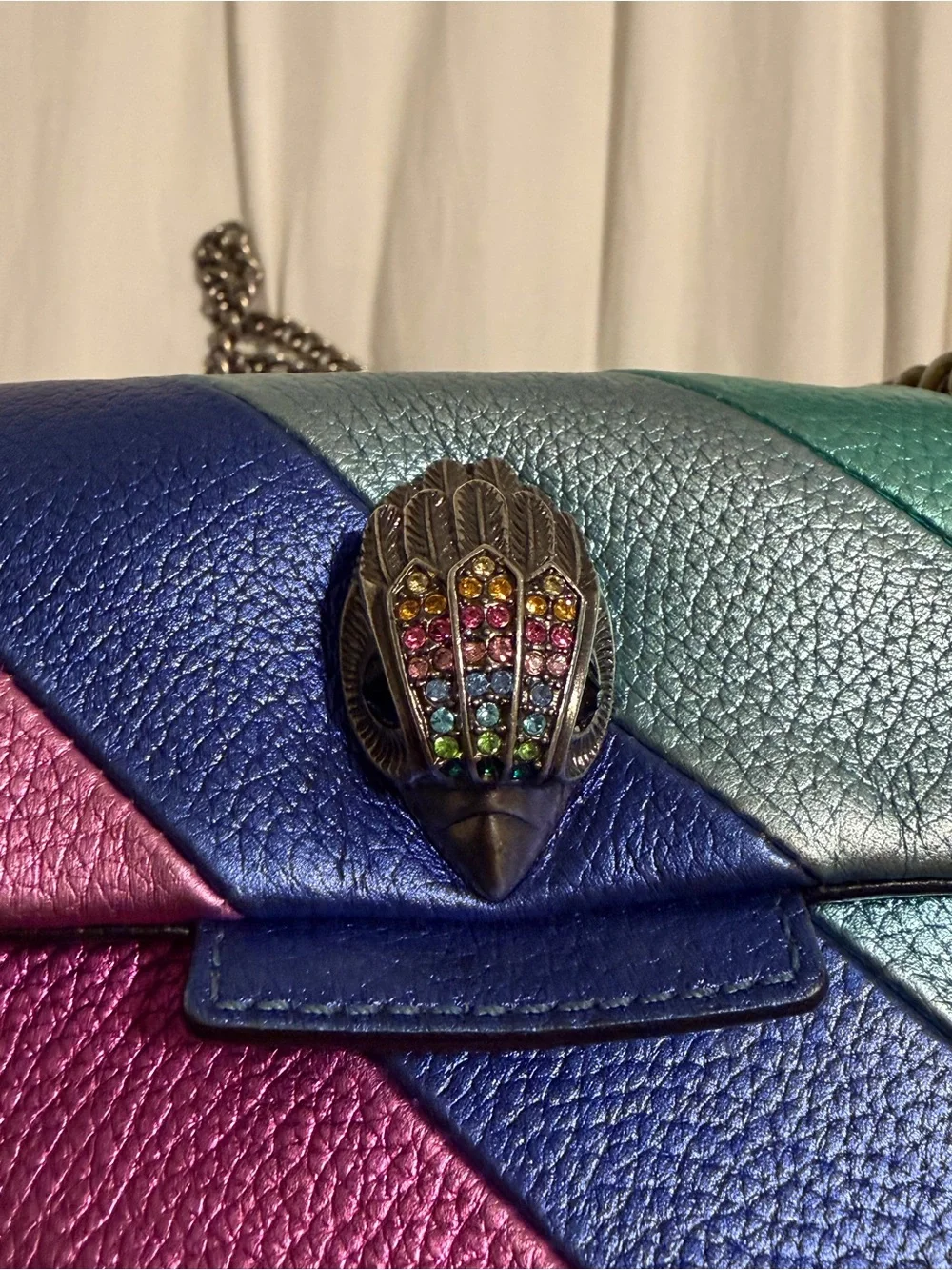Kurt Geiger Multicolor Metallic Stripe Crossbody Bag with Chain Strap